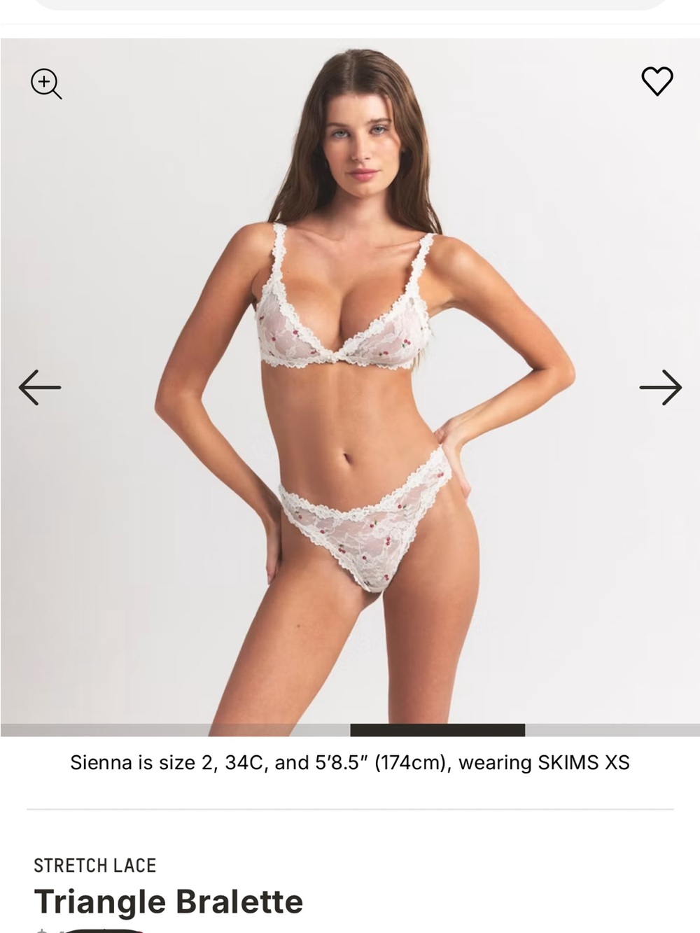 SKIMS White Lace Triangle Bralette & Bikini Set with Pink Floral Accents